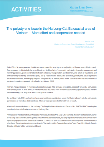 Vấn đề polystyrene ở khu vực ven biển Hạ Long-Cát Bà của Việt Nam - cần nhiều nỗ lực và cần thiết